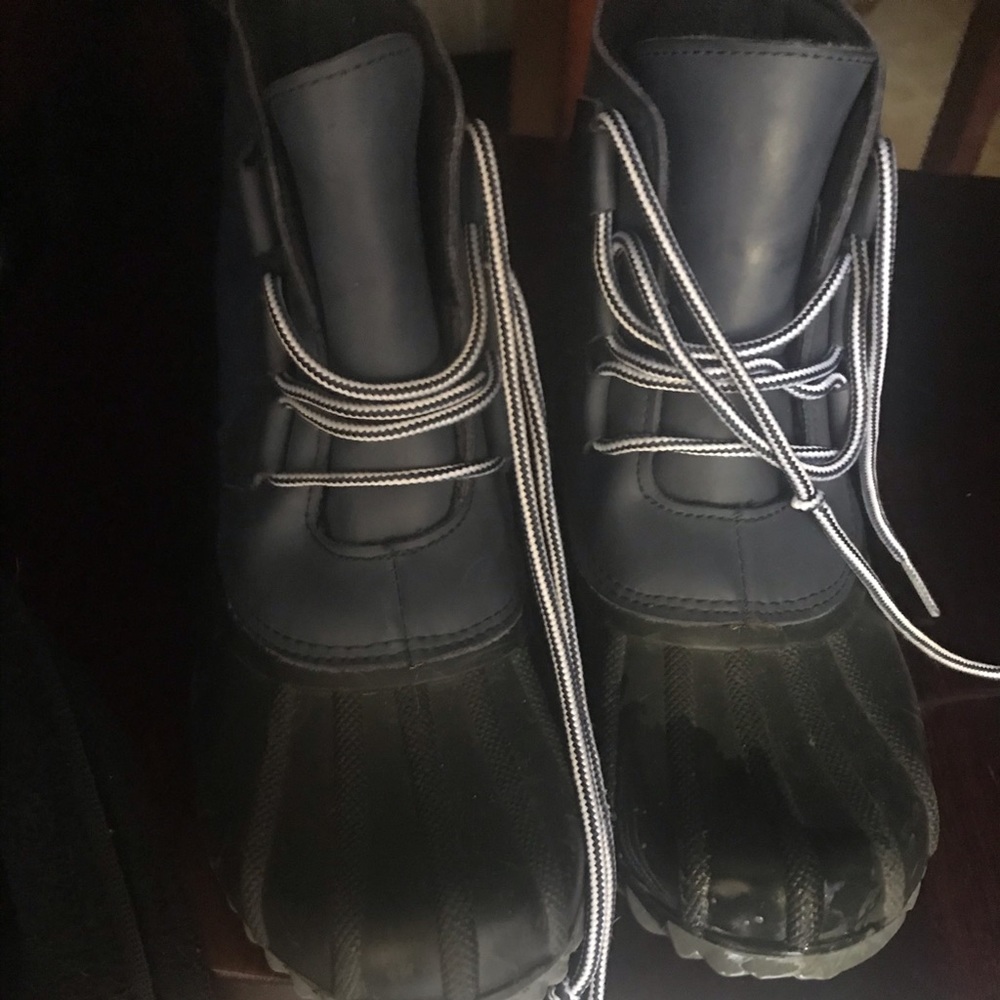 Navy blue duck boots